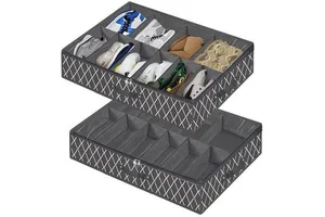 High Quality Non-Woven Fabric Shoes Box 12 Girds Underbed Closet Solution Foldable Zippered Under Bed Storage Shoe Organizer Bag