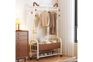 Modern Metal Space Saving Coat Rack Freestanding Coat Rack Double-deck Clothes Rack with Hooks