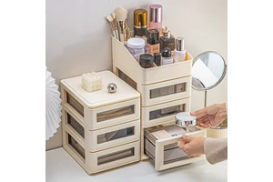 Modern Aluminum PP Sustainable Cosmetic Storage Box Multi-layer Drawer-type Desktop Organizer Multi-capacity for Dormitory