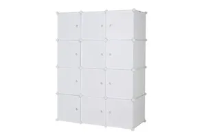 White 12-Compartment Stackable Plastic Cube Storage Shelves Multifunctional Modular Closet Cabinet Hanging Rod Organizing Model