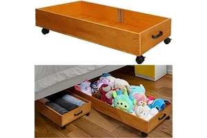 2 Pack Solid Wood Under Bed Storage Underbed Drawers Underneath with Handle Bed with Storage Underneath