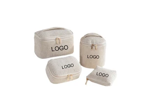Wholesale Custom 4 Piece Set Corduroy Makeup Bag Travel Beauty Ladies Organizer Storage Bag Women Cosmetic Bag for Outdoor