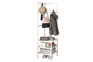 Multi-Function Metal Coat Rack Double Tiers Floor Standing Living Room Corner Hanging Clothes Hanger Cabinet Storage Shelf