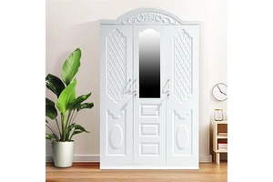 Baby Bedroom Steel Almirah European Style Imprint Pattern Metal Wardrobe with Mirror for Home