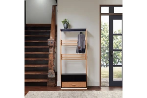 Custom Simple Wooden Floor-Standing Coat Rack Mirror Three-Layer Large Capacity Multifunctional Storage for Shoes Bag Living