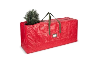 Large Capacity Red Christmas Tree Storage Tote Heavy-Duty Organizer Garage Tree Storage Solution for Xmas Holiday Supplies