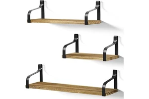 Wall Mounted Floating Shelves Wood Wall Storage Shelves for Bedroom Living Room Bathroom Kitchen Office and More Carbonized