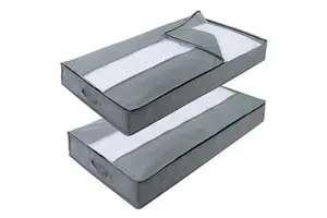 Casual-Style Bedroom Comforter Storage Organizer Zippered Foldable Underbed Blanket Closet Space-Saving Breathable Fabric