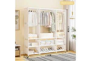 Stylish Bedroom Floor-standing Coat RackThree Rows of Clothes Racks Reinforced Hanger Excellent Simple Design Storage Boxes