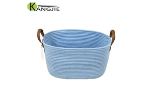 Handmade Cotton Rope Woven Durable Storage Basket With Handle