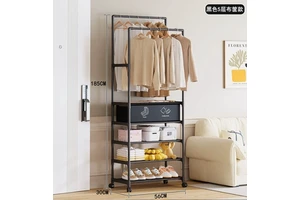 5 Layer Modern Multi-functional Metal Coat Rack Freestanding Bedroom Clothes Organizer Garment Rack with Shoe Storage Shelves