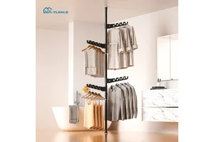 Coat Rack Bedroom Floor No Punch Hanger Stainless Steel Single Rod Telescopic Rod Storage Fantastic With Wings