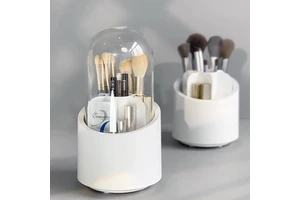 Simple Rotating Makeup Brush Holder 6 Slots Multifunctional Vanity Storage Box Container for Comb Nail Bathroom Rack Dresser