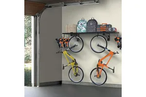 JH-Mech Heavy Duty Garage Storage Shelves Wall Mounted With 6 Hooks 250LB Capacity Steel Frame Garage Wall Shelving