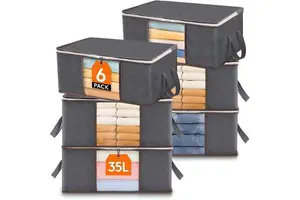 Clothing Organizer Storage Bag 35L Non-Woven Fabric Rectangle Bedroom Use