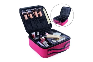 Pink Travel Cosmetic Organizer Storage Bag Makeup and Jewelry Case with Tool Organization Features