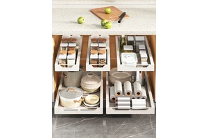 Coovens Adjustable Pull-Out Cabinet Organizer, Sliding Under-Sink Storage Basket for Kitchen Cabinets, Spices and Cookware