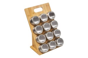 Home Wooden Spice Rack With Bamboo Base Magnetic Spice Rack Kitchen Shelf Pepper Bamboo Kitchen Storage Rack