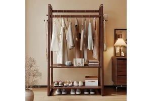 Modern European Style Rubber Solid Wood Coat Rack with Shoe Rack for Living Room and Hotel Apartment