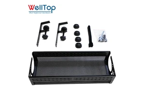 WELLTOP New Arrivals Black Wire Cord Organizer Basket Storage Shelf Rack No Drill Under Desk Cable Management Tray with Clamp