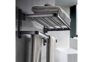 Wholesale Double-layer Black Metal Toilet Storage Rack Wall Mounted Bathroom Hardware Bracket