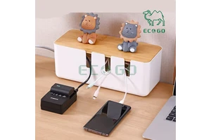 Strip Management Plastic Wave Storage Box Container Cable Organizer With Bamboo Lid Desktop Power