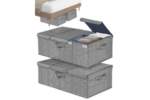 2 Pack Foldable Fabric Deep Under Bed Storage Containers for Closet Bedroom-Polyester Material Large Size