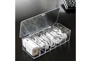 7 Compartment Clear Plastic Cable Organizer Wire Management Data USB Charging Cord Storage Boxes with Lid and 10 Wire Ties