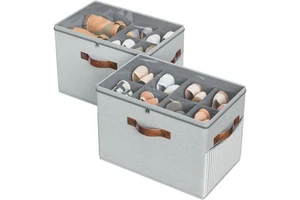 Wholesale 8 Pairs Foldable Oxford Fabric Shoe Storage Box Clear Cover Adjustable Dividers Reinforced Handles European Style