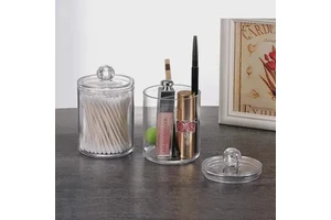 Cosmetics Storage Box Makeup Organizer Bathroom Jar Cotton Swab Pad Jewelry Round Plastic Container