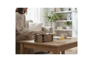 Handwoven 8x6 Inch Jute and Cotton Storage Basket with Lid Rattan Decorative Organizer for Living Room or Kitchen