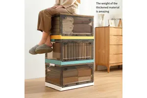 Clear Plastic Foldable Storage Containers with Side Doors Stackable Clothes Organizer Bins with Wheels for Under Bed Use