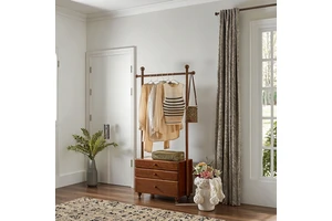 Vintage Solid Wood Coat Rack with 3 Drawers, Freestanding Storage Organizer, Hanger Stand Cabinet for Bedroom Living Room