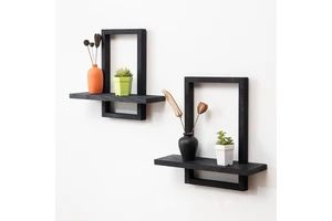 2 Pcs Modern Floating Wall Shelves Square Solid Wood Single Tier Wall Hanging Organizer for Kitchen Living Room Home Decor Rack