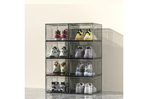 Clear Stackable Shoe Box with Magnetic Closure Foldable Transparent Storage Box for Sneakers Collapsible Plastic Shoes Organizer