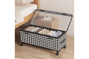 Under Bed Large Capacity Storage Box With Wheels Foldable Flip Top Transparent Dustproof Clothing Organizer for Home