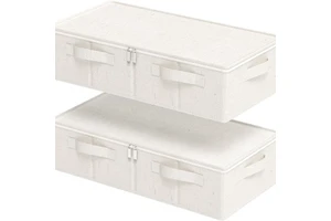 Home Under-Bed Storage Bin Foldable Handles Zipper Closure Stackable 20-35L Capacity Non-Woven Fabric Clothing Organizer for