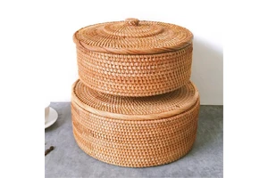 Wholesale Rattan Storage Basket With Lid Rattan Woven Basket Handmade From Vietnam