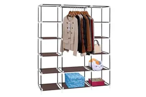 Extra Strong Durable Dark Brown 69\" Portable Closet Wardrobe Storage Organizer Quick Easy Non-Woven Fabric Assemble Extra