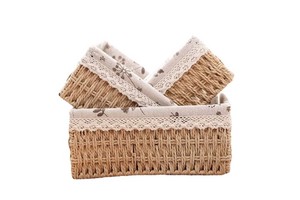 Woven Rectangular Knitting Rattan Storage Rattan Basket Customized Eco-Friendly Wicker Basket Set with Lid