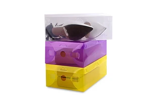 Wholesale Clear Plastic Collapsible Transparent Folding Shoe Box Square Shape Stackable Living Room Home Storage Carton 6-10L