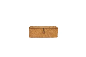 Natural Rattan Rectangle Woven Basket with Multifunction Design for CD Remote Stationery Medicine Cosmetics & Jewelry Storage