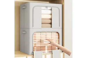 Factory 24L 66L Foldable Storage Box Clothes Blanket Closet Sweater Organizer Bag Steel Frame Linen Cloth Storage Organizer