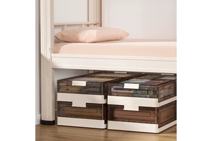 Sesame Under Bed Plastic Storage Bin & Box Foldable Flip Cover Latch Bin Beneth Bed Sofa Desk Space Saving Wardrobe Organizer