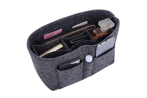 Felt Purse Organizer Insert Bag With Zipper Large Capacity Travel Cosmetic Makeup Toiletry Storage Bag For Handbag Tote Use