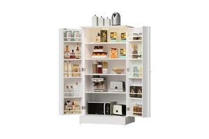 Nordic Modern MDF Wooden Tall Pantry Unit Organizer Classic Kitchen Room Cabinet Shelves For Dining Room Furniture Living Room