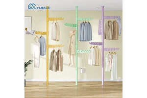 YIJIALE In Stock OEM/ODM Telescopic Clothes Rack Punch-Free Easy Installation Thickened Tube Workplace Corner Clothing Rack