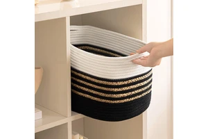Square & Rectangular Cotton Rope Woven Storage Basket with Handle Knitted Design for Laundry Toy Organization American Style