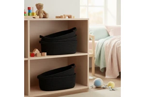 Multifunction Woven Storage Basket 5pcs Set Durable Cotton Rope Household Storage Baskets Set for Sundries
