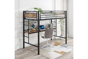 Modern Metal Loft Bed With Desk Space Saving Adult Loft Bed Heavy Duty Steel Frame Bedroom Furniture Wholesale Factory